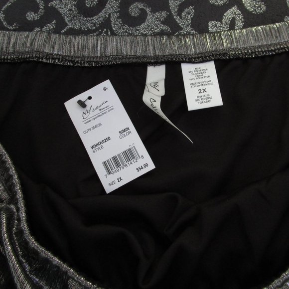 SALE NWT Macys Metallic Silver Foil Pull On Midi Skirt - Picture 7 of 8